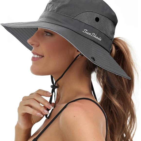 Sun Hats for Women Beach Hat Ponytail Hat Womens Sun Hat with UV Protection Wide - Picture 1 of 6